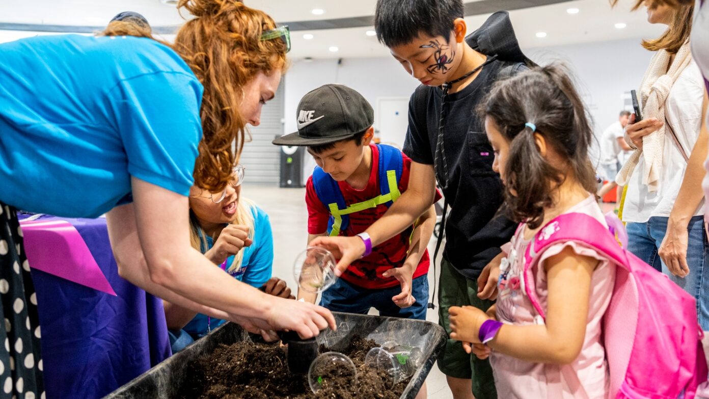 Children work with soil at Community Festival.